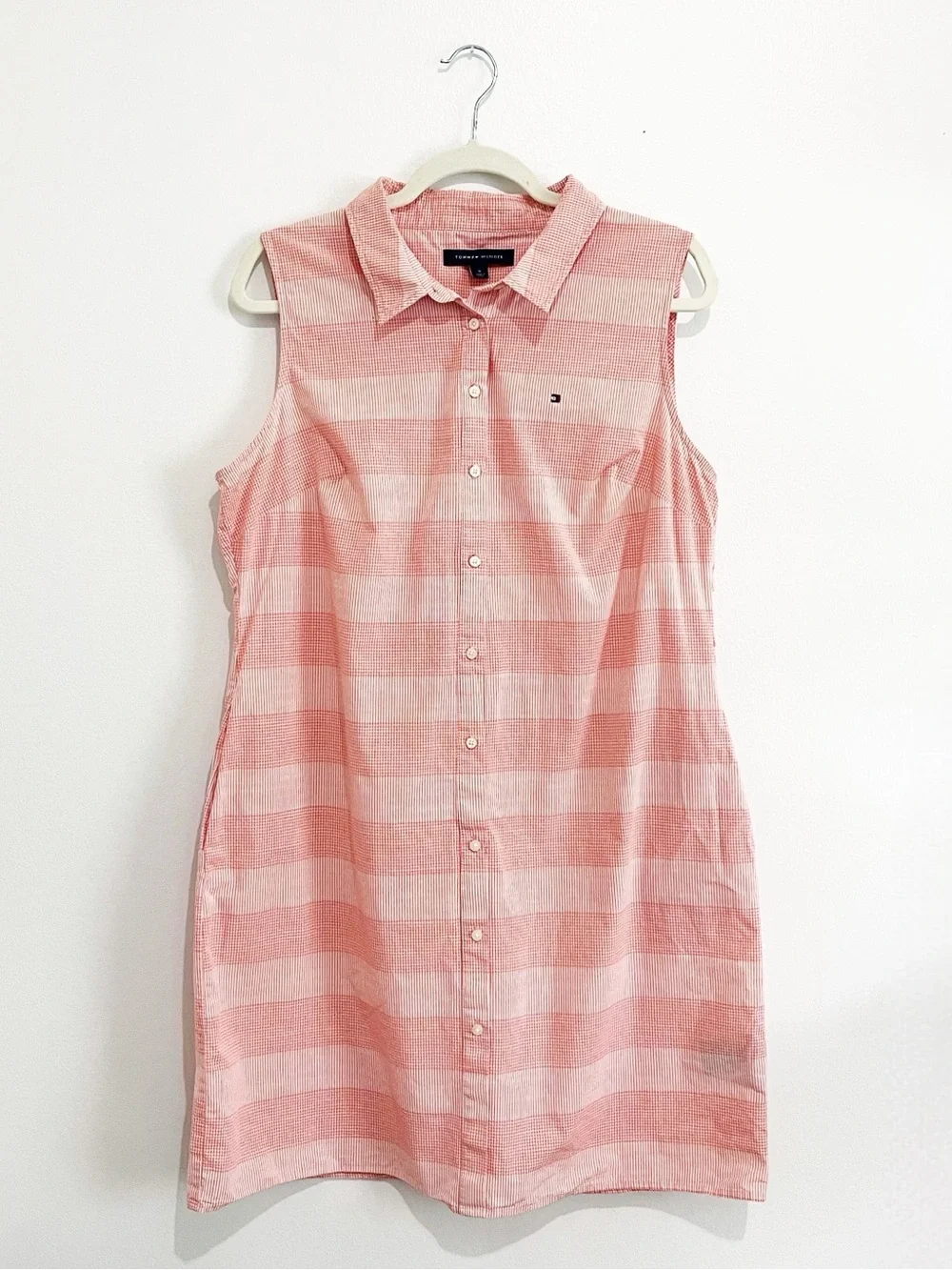 Tommy‎ Hilfiger Pink Plaid Gingham Shirt Dress Tie Waist Coastal Preppy Size 16 - Picture 4 of 14